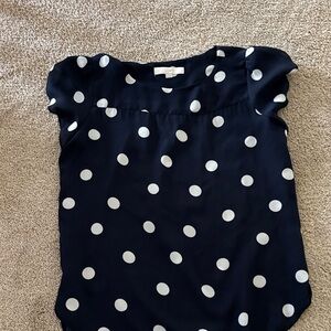 LOFT Navy Polka Dot Top